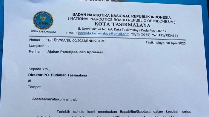 Viral, Kepala BNN Kota Tasikmalaya Minta THR ke Perusahaan