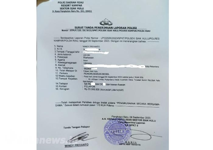 Hampir Dibunuh, Wartawan Media Online Riau Lapor Polisi