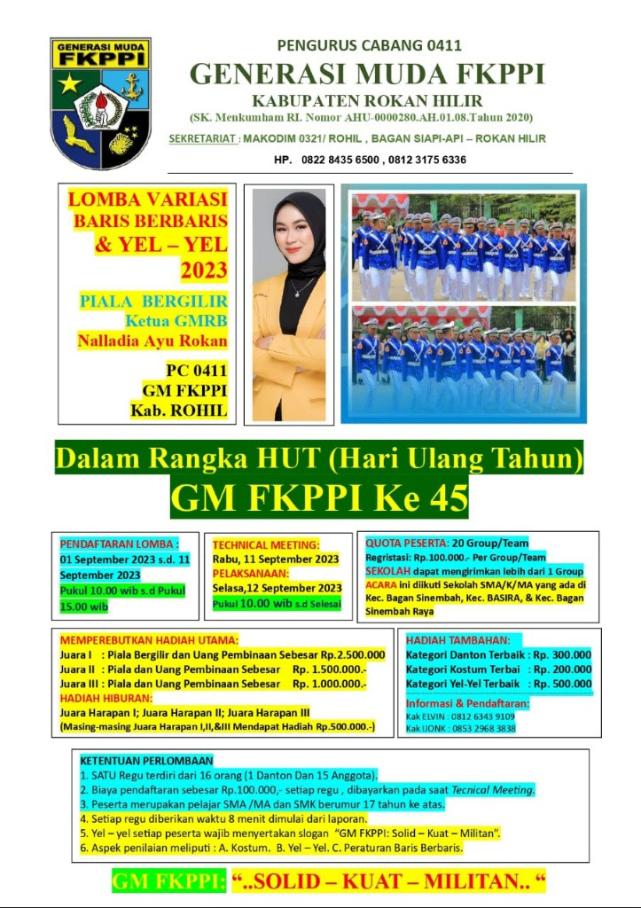 Disponsori Ketua GRMB, HUT GM FKPPI 0411 PC Rohil Adakan Perlombaan Baris Berbaris