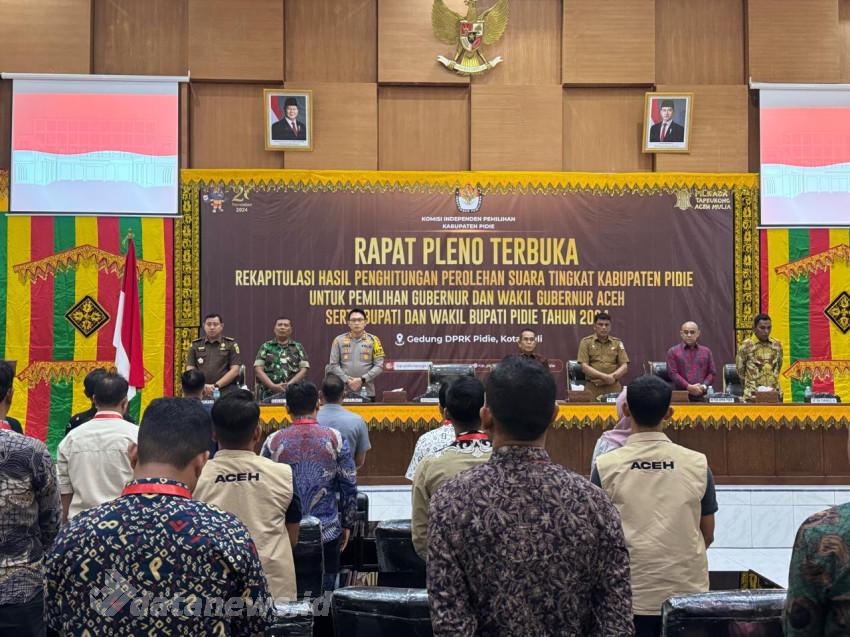 Kapolres Pidie Hadiri Rapat Pleno Terbuka Rekapitulasi Hasil Penghitungan Suara Pilkada Tingkat Kabupaten
