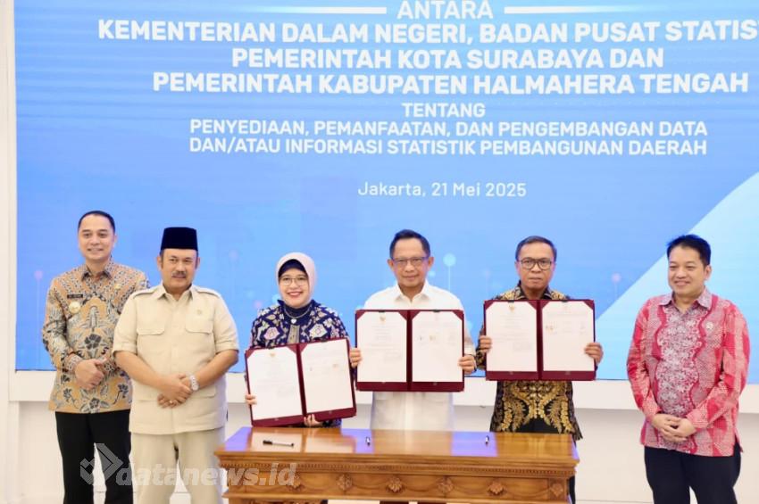 Dukung Pemanfaatan Data Tunggal, Mendagri Teken Kerja Sama dengan BPS dan Pemda