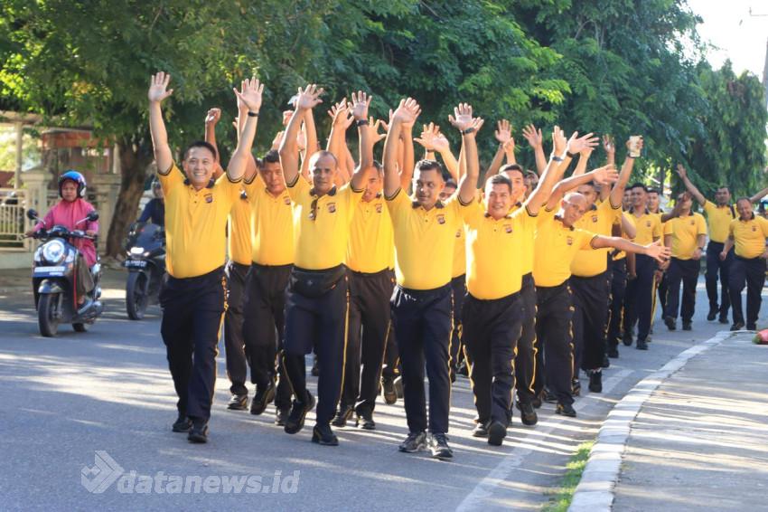 Polres Pidie Gelar Olahraga Jalan Santai Bersama Usai Apel Pagi