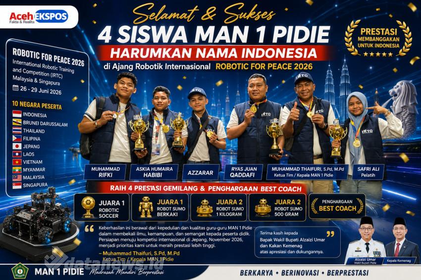 4 Siswa MAN 1 Pidie Raih Juara Robotik di Malaysia dan Singapura