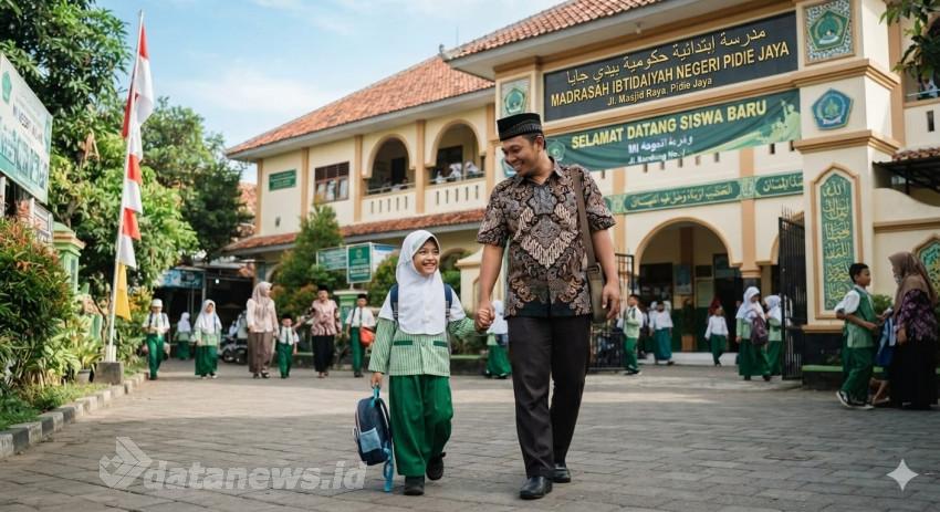 Kemenag Pidie Jaya Dukung Gerakan Ayah Mengantar Anak ke Madrasah di Hari Pertama Sekolah