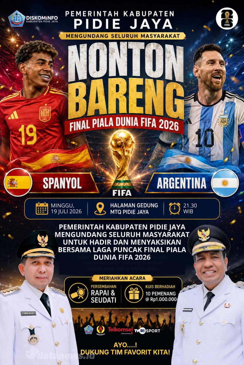 Pemkab Pidie Jaya Gelar Nobar Final Piala Dunia 2026, Dimeriahkan Rapa'i, Seudati, dan Kuis Berhadiah